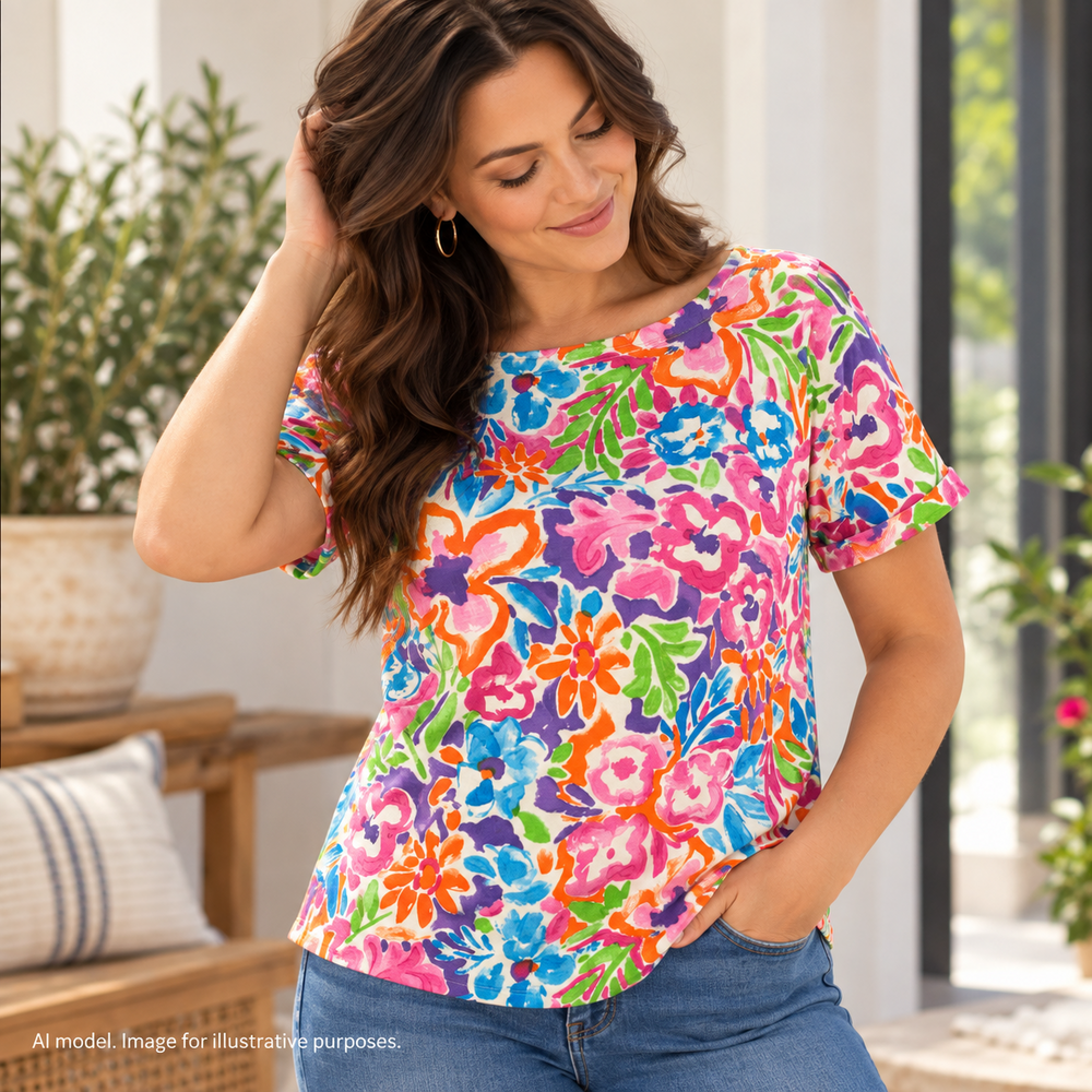 Ralph Lauren Shirt Womens Small Bright Floral Exposed Zipper Art to Wear Resort